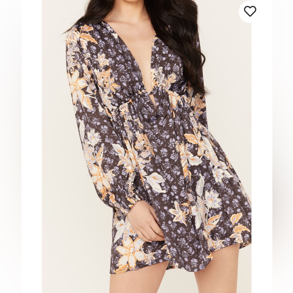 Free People Floral Mini Dress - Black and Orange